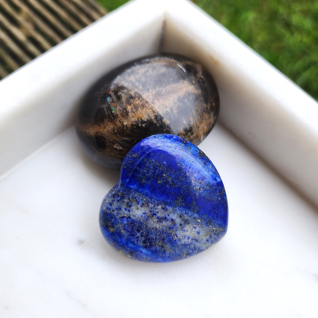 Crystal pairing for Divine Union. Lapis Lazuli & Black Moonstone.