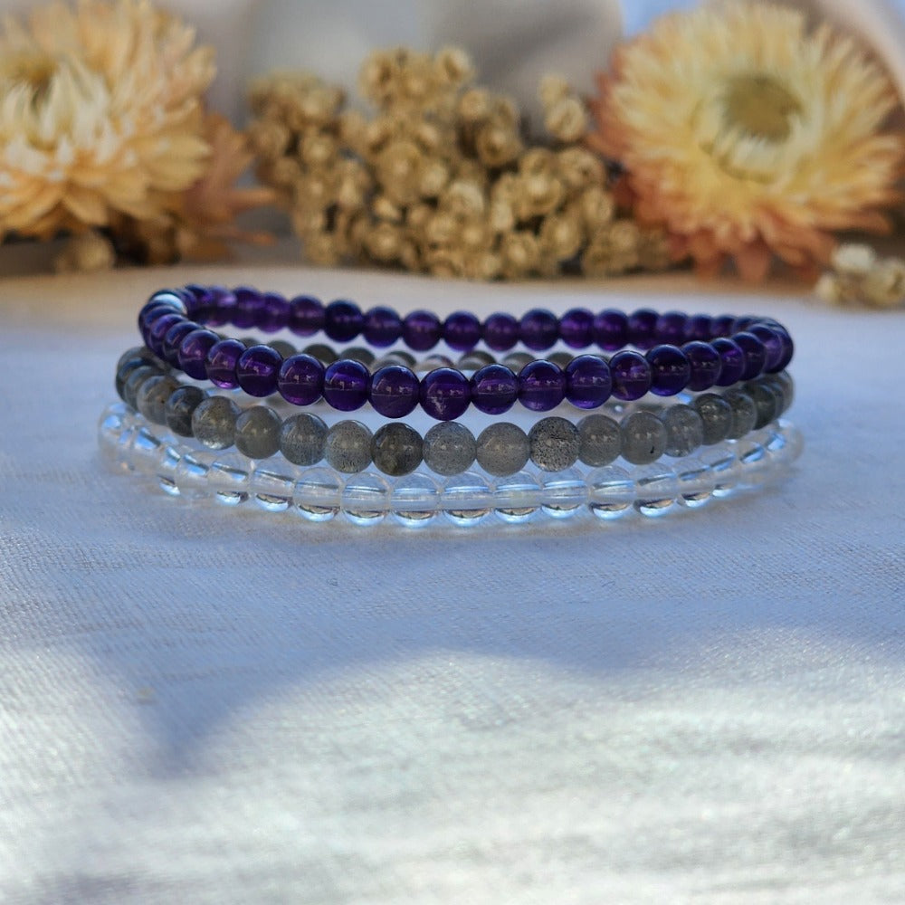 Clear Quartz. Amethyst. Labradorite. Layered Bracelet