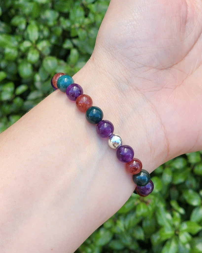 Amethyst Moss Agate Strawberry Quartz Crystal Bracelet