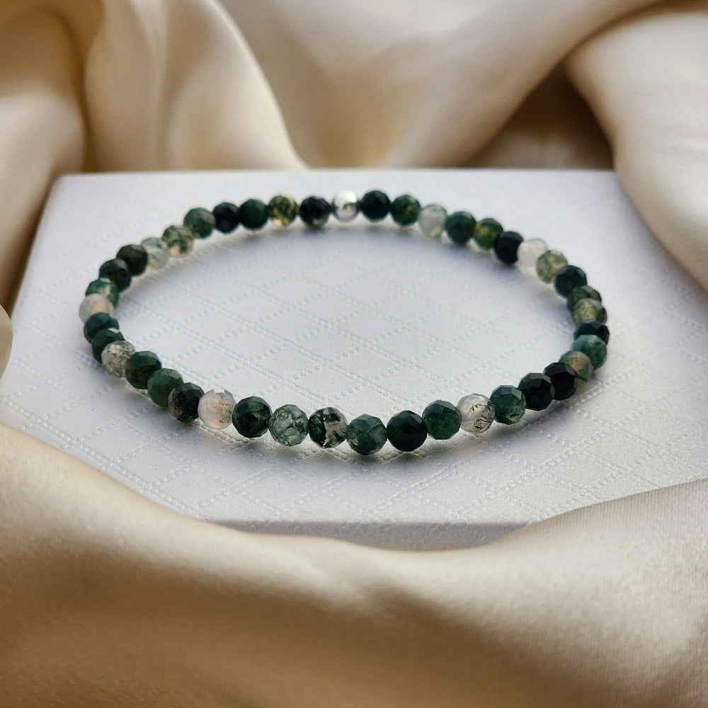 Moss Agate Faceted Crystal Layer Bracelet