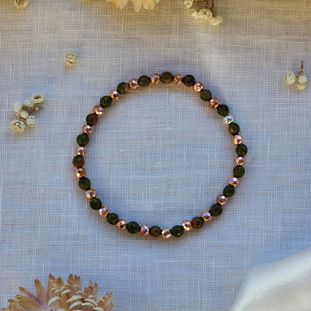 Unakite Faceted Crystal Bracelet