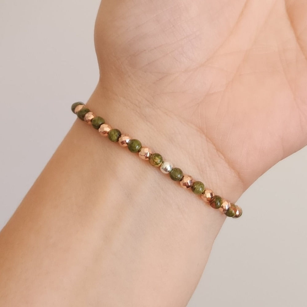 Unakite Faceted Crystal Bracelet