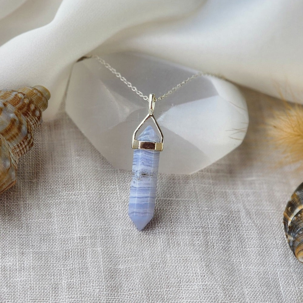 Blue Lace Agate Crystal Necklace