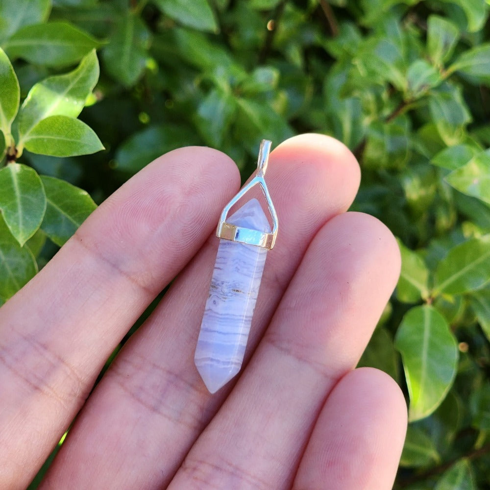 Blue Lace Agate Crystal Necklace