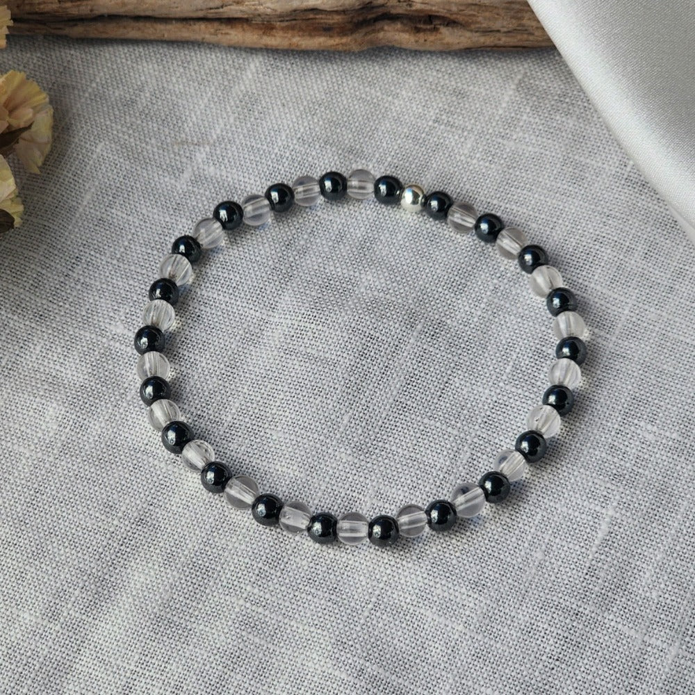 Clear Quartz and Hematite Crystal Bracelet