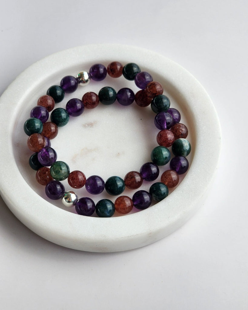 Amethyst Moss Agate Strawberry Quartz Crystal Bracelet